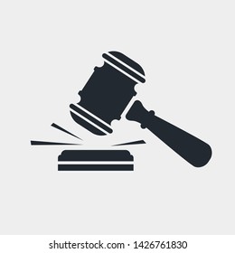 Judge gavel black icon. Auction silhouette hammer. Isolated on white background. Vector illustration flat design. Pictogram law.