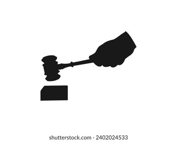 Judge gavel black icon. Auction silhouette hammer. Vector illustration flat design. black color gavel hammer in hand. court silhouette icon in trendy flat style isolated on white background. eps 10 .