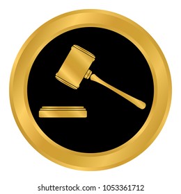 Judge gavel button on white background. Vector illustration.