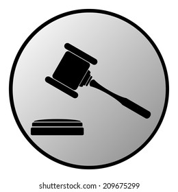 Judge gavel button on white background. Vector illustration.