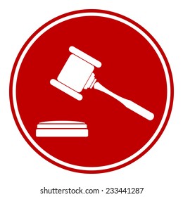 Judge gavel button on white background. Vector illustration.