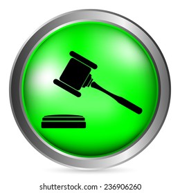 Judge gavel button on white background. Vector illustration.