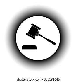Judge gavel button on white background. Vector illustration.