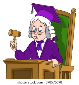 Judge with a gavel. Cartoon character isolated on white background. Colorful design for kids activity book, coloring page, colouring picture. Vector illustration for children.