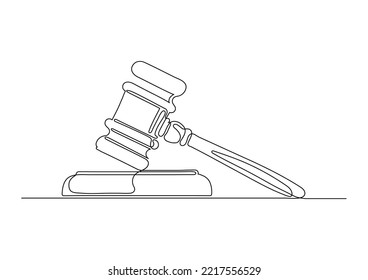 Judge Gavel. Continuous Line Drawing. Vector Illustration.