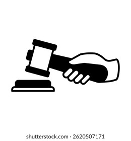 judge gavel in hand icon, simple flat style, illustration, logo sign symbol pictogram template, for ui or ux isolated on white for mobile app, editable