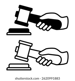 judge gavel in hand icon, simple flat style, illustration, logo sign symbol pictogram template, for ui or ux isolated on white for mobile app, editable