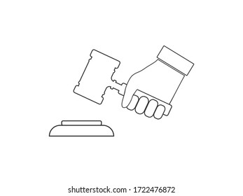 Judge gavel in hand icon. Vector illustration, flat design.