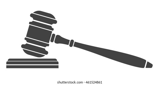 Judge Gavel Icon. Auction Hammer. Isolated Black Silhouette On White Background. Vector Illustration Of A Flat Design. Symbol Law.