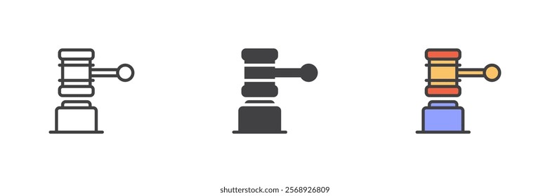 Judge gavel icon. Auction line and glyph version, outline and filled vector sign. linear and full pictogram. Law Symbol, logo illustration. Different style icons set