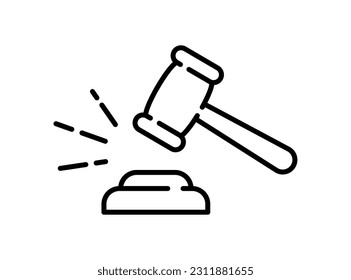 judge gavel icon, concept punishment, bid auction, thin line symbol on white background - editable stroke vector 10 eps.