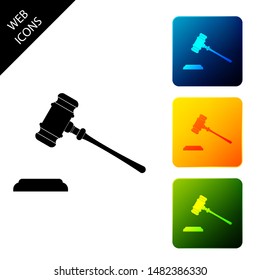 Judge gavel icon isolated on white background.  Auction hammer symbol. Set icons colorful square button. Vector Illustration