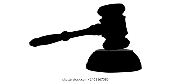 Judge gavel icon isolated on black, white and transparent background. Gavel for adjudication of sentences and bills, court, justice, with a stand. Auction hammer symbol. Vector Illustration