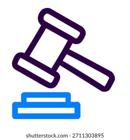 Ícone do ícone de martelo do juiz. Uma ilustração vetorial linear do ícone de martelo de juiz isolado no plano de fundo branco.