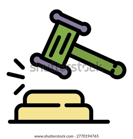 Judge gavel icon. Outline judge gavel vector icon color flat isolated