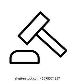 Juiz Gavel ícone conjunto com lei, tribunal, justiça, decisões legais, e símbolos de autoridade em um estilo gráfico de linha moderno limpo