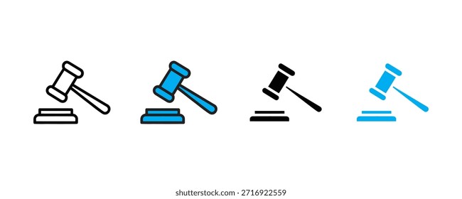 Icono del mazo del juez establecido Vector sobre fondo blanco. símbolo judicial. icono del abogado. Ilustración vectorial.