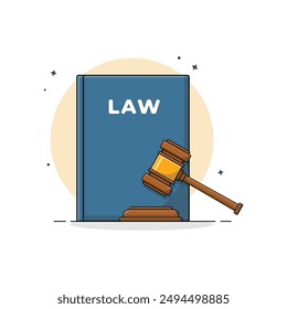 Judge Gavel with Law Book Vector Illustration. Advocacy Element Concept Design