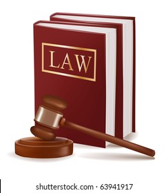 Judge gavel and law books. Photo-realistic vector.