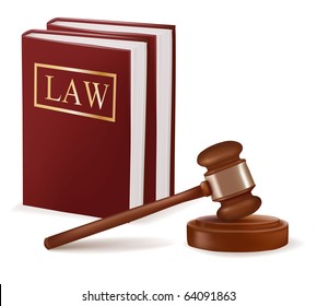 Judge gavel and law books. Photo-realistic vector