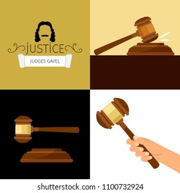 Judge gavel. Legal hammer cartoon vector illustration, adjudicator gavel in hand isolated on white background