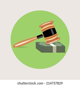 Judge Gavel With Money Stack Flat Vector Design