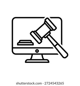 Martillo del juez en la ilustración del icono de la pantalla de la computadora