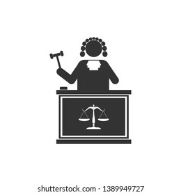 Judge with gavel on table icon isolated. Flat design. Vector Illustration