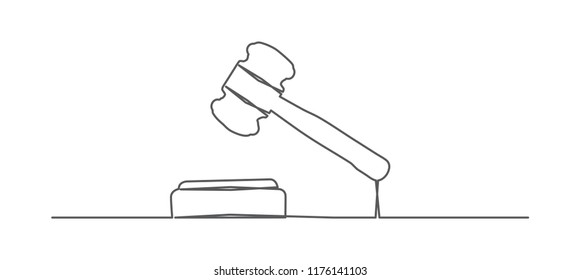 Judge Gavel. One Line Drawing.