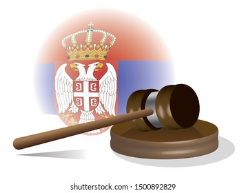 judge gavel, serbian flag in background, vector illustravion 