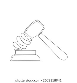  judge gavel sign and symbol. law icon. auction hammer continuous line drawing
