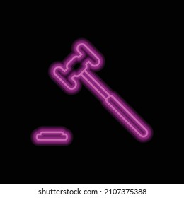 Judge gavel simple icon vector. Flat desing. Purple neon on black background.ai