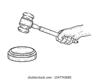 Judge gavel sketch engraving vector illustration. T-shirt apparel print design. Scratch board style imitation. Hand drawn image.