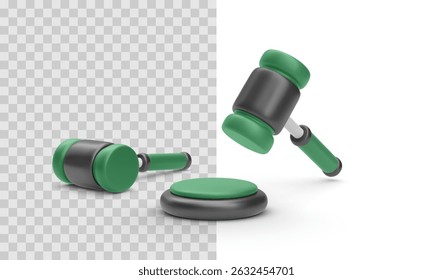 Julgue Gavel E Bloco De Som Em Aparência Mínima 3D Estilizada, Símbolo De Direito, Leilão E Justiça. Perfeito Para Conceitos Legais. Ilustração de vetor.