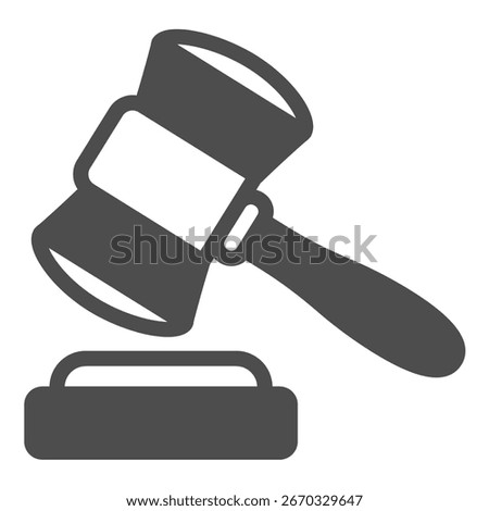 Judge gavel and wooden board solid icon, jurisprudence concept. Vector graphics. Wooden hammer, justice sign on white background, glyph style icon for mobile or web design