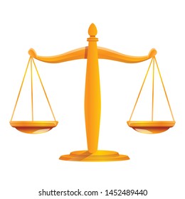 Judge gold balance icon. Cartoon of judge gold balance vector icon for web design isolated on white background
