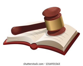 Judge hammer and book, vector, symbol of law and law, learning.