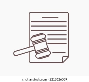 Judge hammer with document line icon design