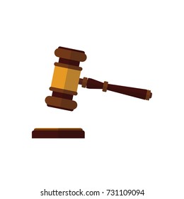 Judge hammer flat icon. Vector illustration.
