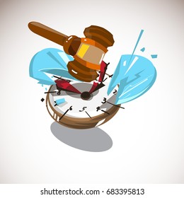 Judge hammer hitting on clock. time to judge concept. The end of time - vector illustration