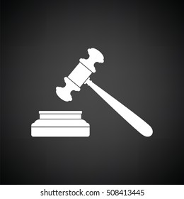 Judge hammer icon. Black background with white. Vector illustration.