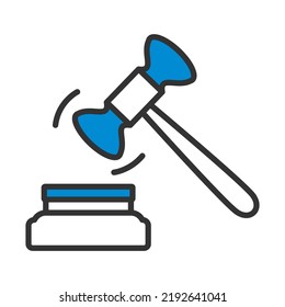 Judge Hammer Icon. Editable Bold Outline With Color Fill Design. Vector Illustration.