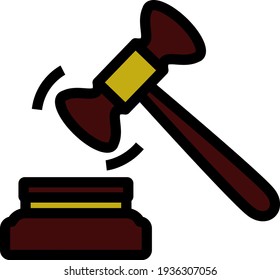 Judge Hammer Icon. Editable Thick Outline With Color Fill Design. Vector Illustration.