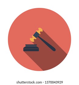 Icono del martillo del juez. Círculo De Diseño Plano Con Sombra Larga. Ilustración vectorial.