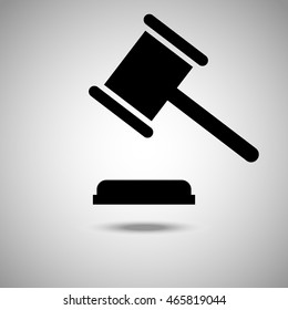 Judge hammer Icon. Flat style.Grey background. Vector illustration.