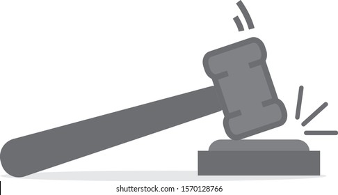 Judge hammer icon. Gavel vector isolated on white. Judgement hammer icon in flat style. Template for auction hammer, judge logo, gavel bid, court sign and law symbol. Modern gray judge hammer icon