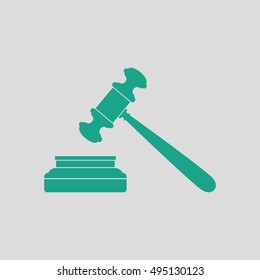 Judge hammer icon. Gray background with green. Vector illustration.