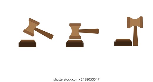 Judge hammer icon law gavel. Auction court hammer bid authority concept symbol.