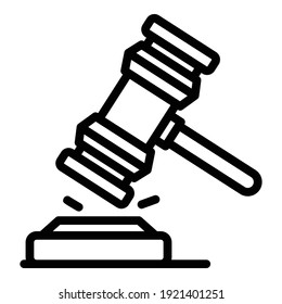Judge hammer icon. Outline judge hammer vector icon for web design isolated on white background