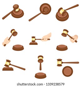 Judge hammer icon set. Flat set of judge hammer vector icons for web design